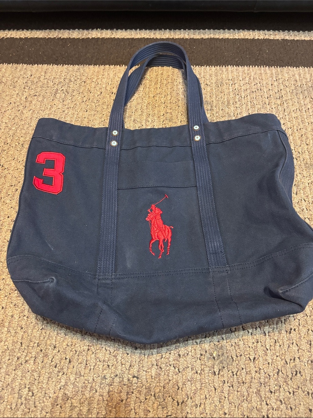 Polo by Ralph Lauren Navy Canvas Duffel Tote with Red Embroidery
